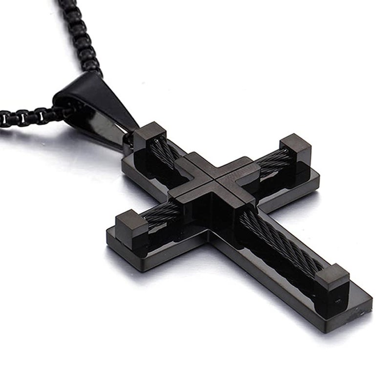 Yonhon Men's Cross Necklace for Men Black - Image 1